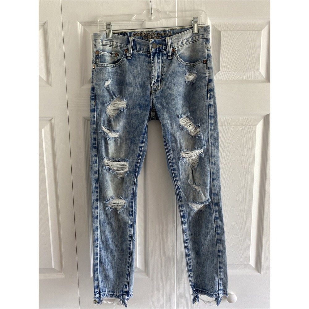 American Eagle Flex Skinny Jeans Mens 28x28 Blue Distressed Ripped Cotton